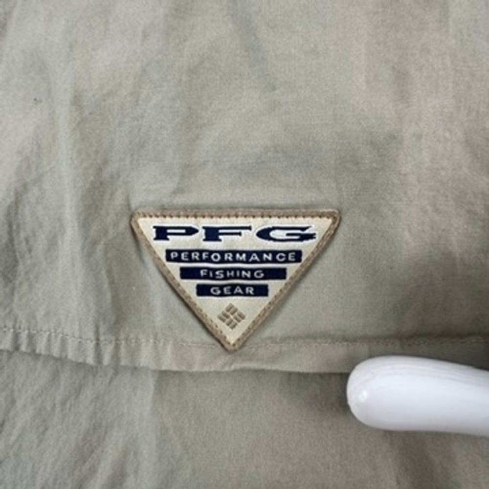 Columbia Mens S PFG Fishing Shirt Tan Short Sleeve NCC Pennant FM7130 - Picture 7 of 14